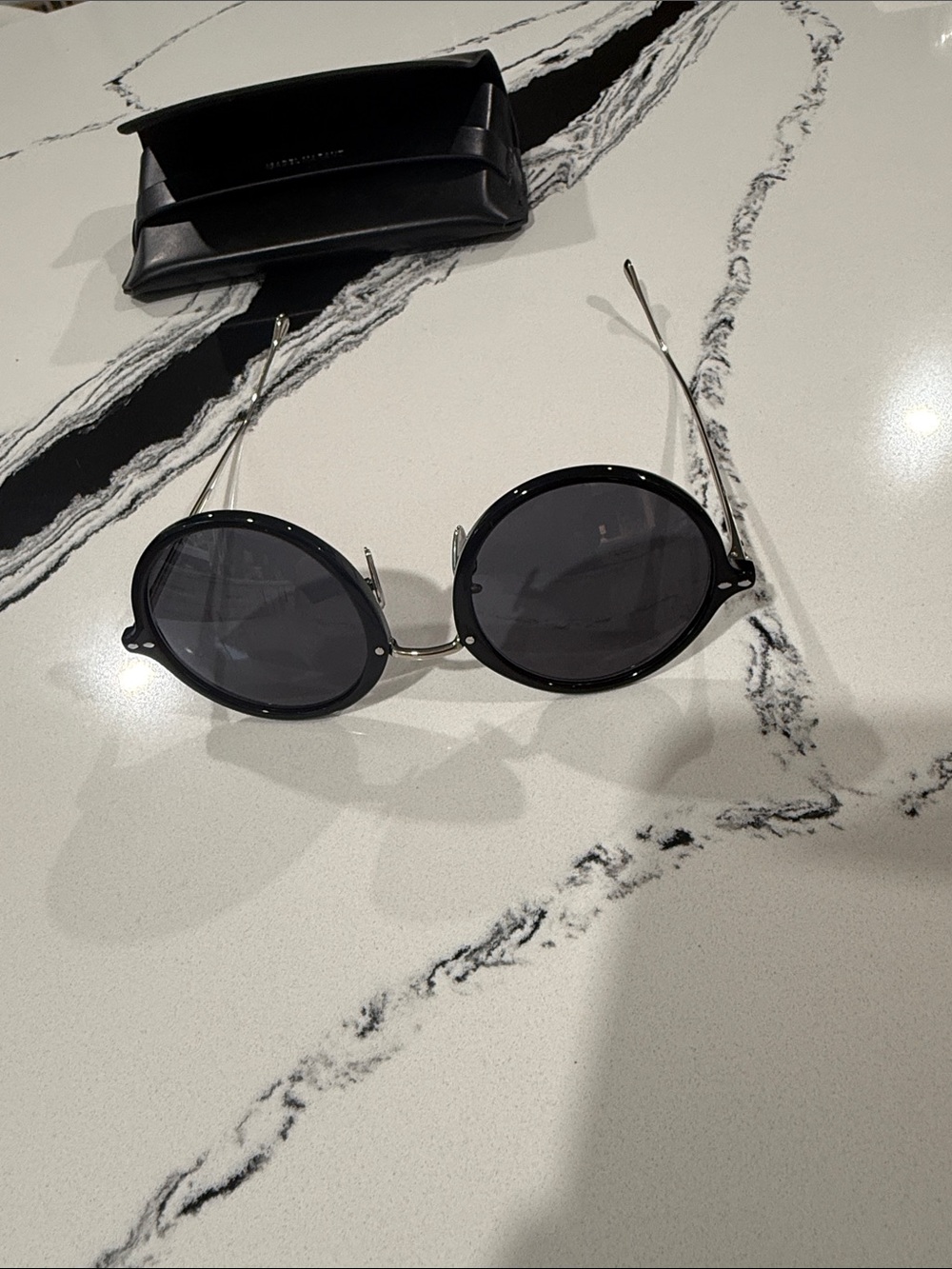 Isabel Marant Black Round Sunglasses with Silver Temples